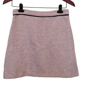 Oliver Bonas Pink Tweed Mini Skirt Size 8 A-Line Textured Back Zip Contrast Trim
